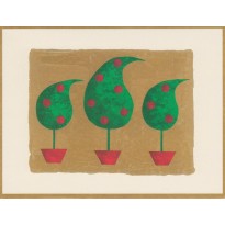 Arbres de Noël, topiaires sur fond or, carte de Noël