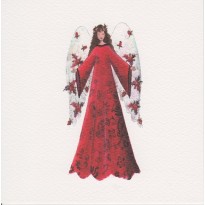 Ange couronné, en robe rouge lumineuse : carte de Noël