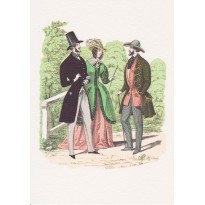 Gravure de Mode Ancienne reproduction sur carte double.