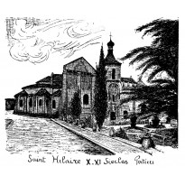 Eglise Saint Hilaire de Poitiers, dessin à la plume et encre de chine sur carte double.