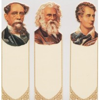 Trois portraits d'écrivains en marque-pages : Byron, Dickens et Longfellow