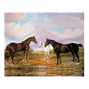 Reproduction toile ancienne Chevaux dans la prairie