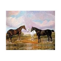 "Chevaux dans la Prairie", reproduction sur toile d'un tableau ancien.