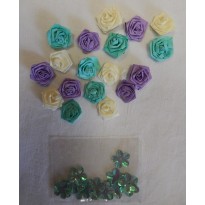 Roses blanches, bleues et mauves en miniatures pour scrapbooking et loisirs créatifs