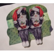 Chats et le Christmas Pudding- carte de Noël en 3D