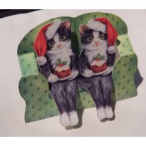 Chats et le Christmas Pudding- carte de Noël en 3D