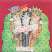 Les chats en Rois Mages souhaitent un Joyeux Noël- carte de Noël en 3D