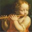 Ange jouant de la flûte, carte reproduction d'une oeuvre de Bernardino Luini