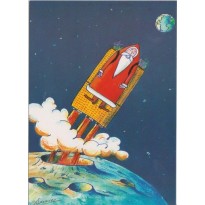 Père Noël en fusée - carte pour enfants