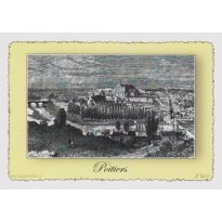 Carte Postale Vue de Poitiers, plume et encre de chine en encadré