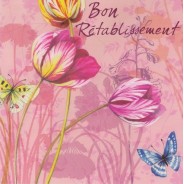 Bon rétablissement, carte avec fleurs de tulipes et papillons