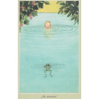 "Au secours!" rencontre avec une grenouille, carte postale pour enfants