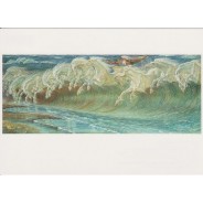 "Les Chevaux de Neptune" de Walter Crane, reproduction du tableau sur carte postale