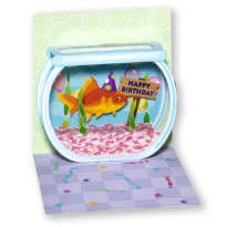 Anniversaire et poisson rouge, carte d'anniversaire en 3 D