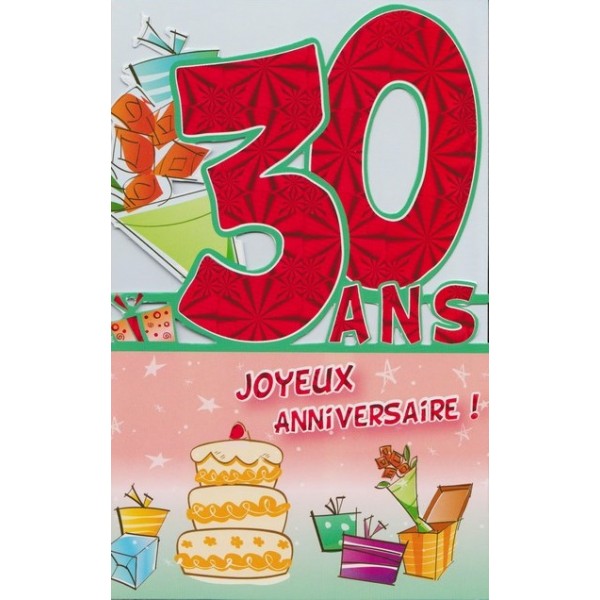Carte d'anniversaire 30 ans - Photo de Mes Cartes - PASSIONNEMENT