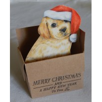 Un chiot Père Noël ! carte de voeux 3D, papier recyclé