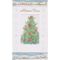 Meilleurs Voeux, Houx et Gui sur flocons de neige, carte de voeux
