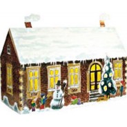 Maison avec enfants dans la neige, carte de Noël 3D