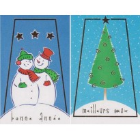 Cartes de voeux Bonhomme de neige et sapin, jeu de 5